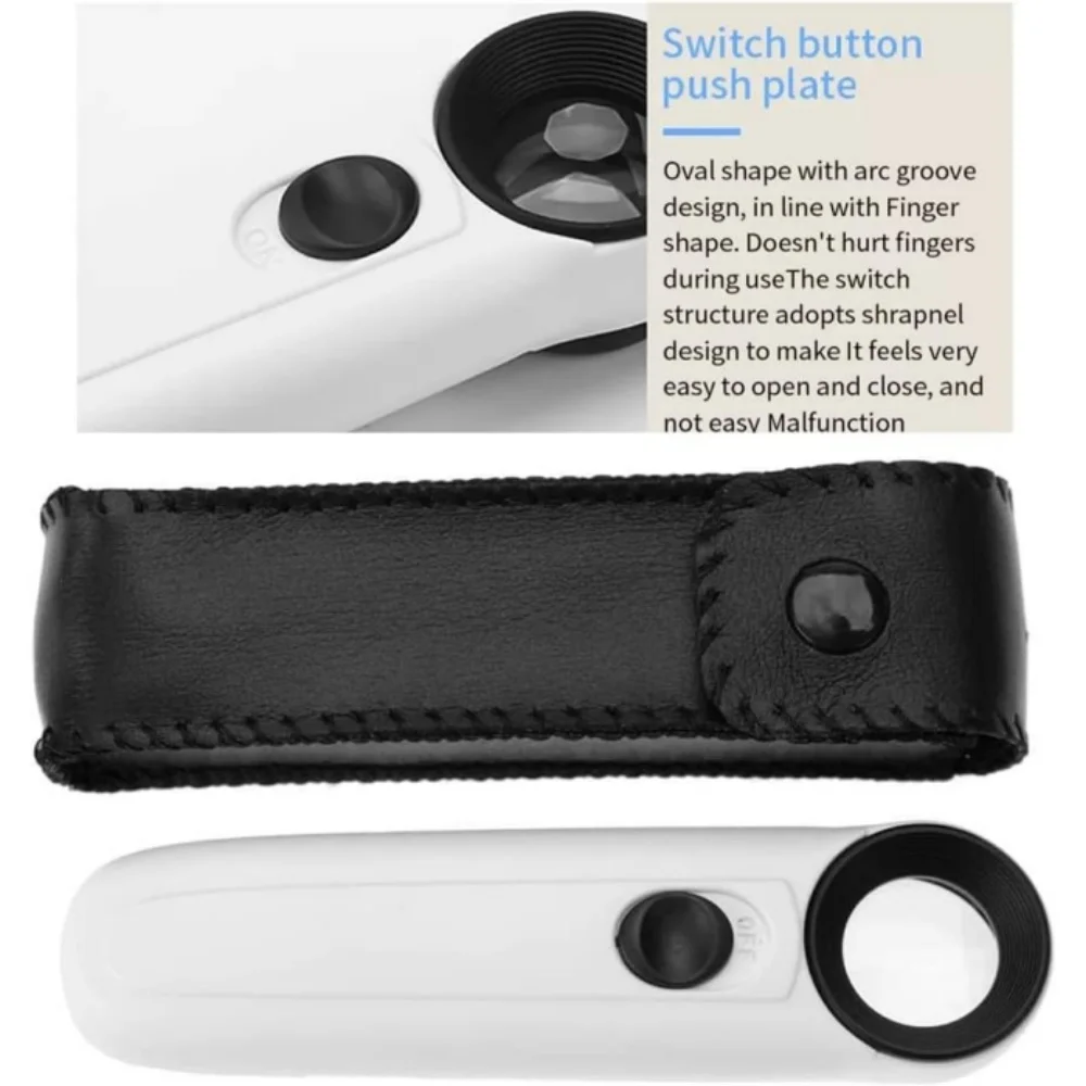 แว่นขยายมือถือ 40X พร้อมไฟ LED สองดวงตรวจสอบชิ้นส่วนอิเล็กทรอนิกส์เครื่องมือนาฬิกา HD แว่นขยาย