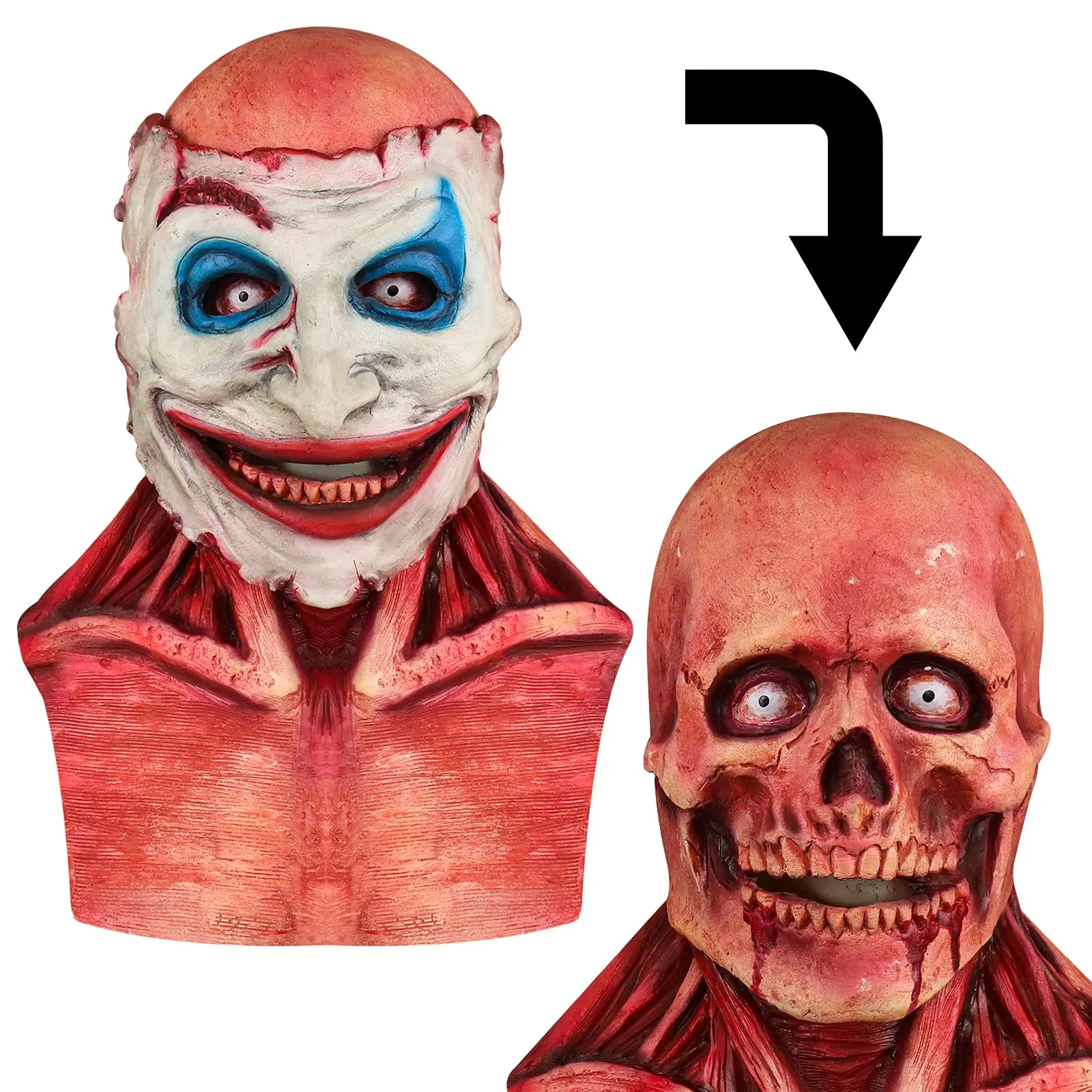 Which Is Me Scary Halloween Mask Tear-Off Type Skeleton Joker or Ghost Rider Double Latex Mask Creepy Cosplay Props