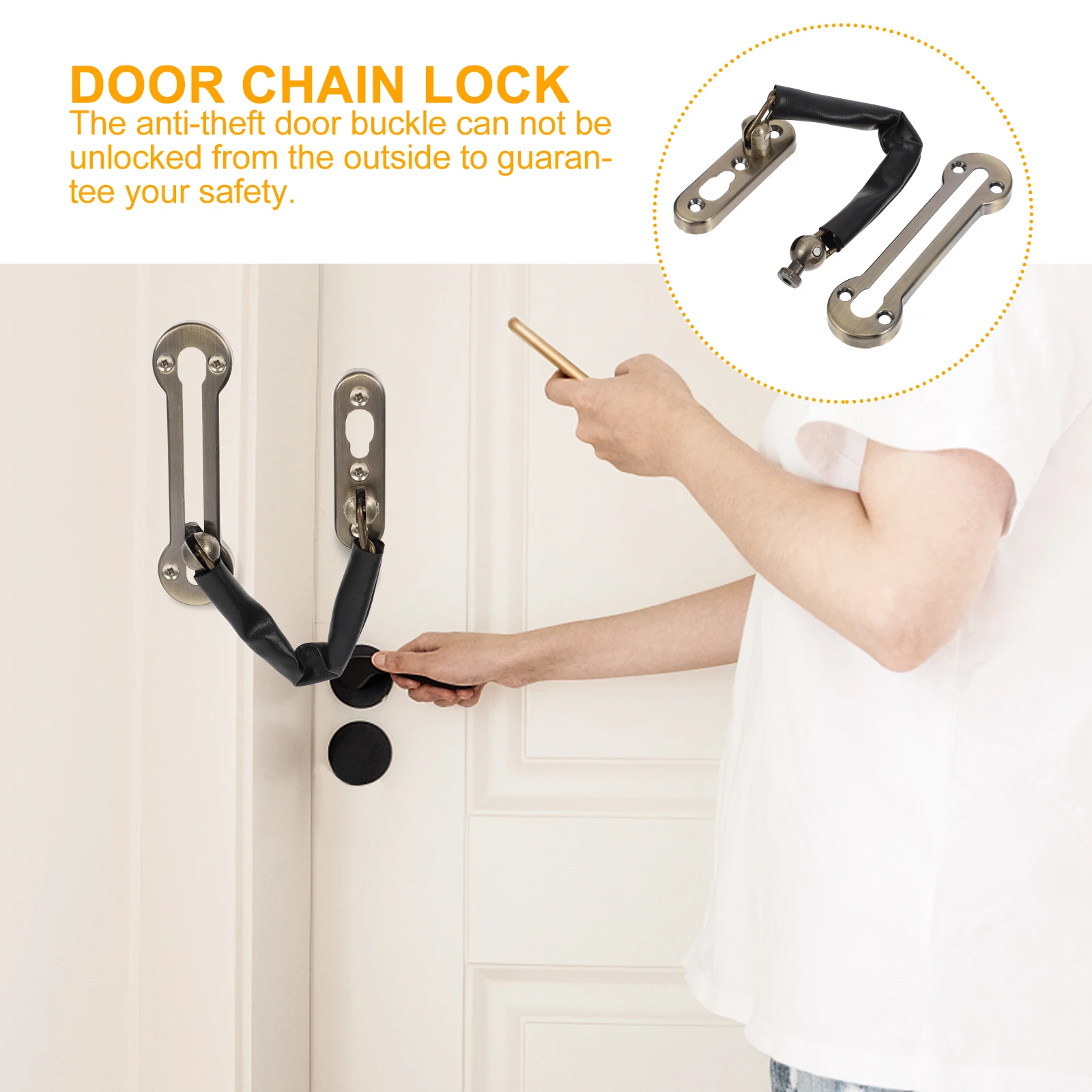 

Anti-theft Door Bolt Lock Household Chain Latch Sturdy Heavy Safe- Stainless Steel Safety