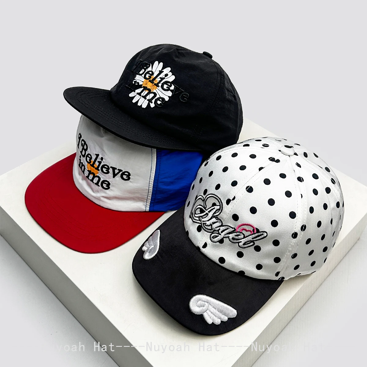 New Men Women Color Block Daisy Wing Letters Embroidery Baseball Hats Sunshade Polka Dot Versatile Niche Peaked Caps Fashion Ins