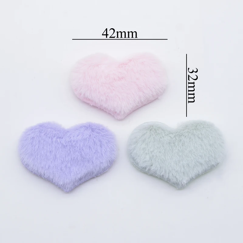 24Pcs 42*32mm Padded Plush Heart Patches for DIY Hat Shoes Cloth Toy Accessories Crafts Baby Headwear Bow Decor Appliques