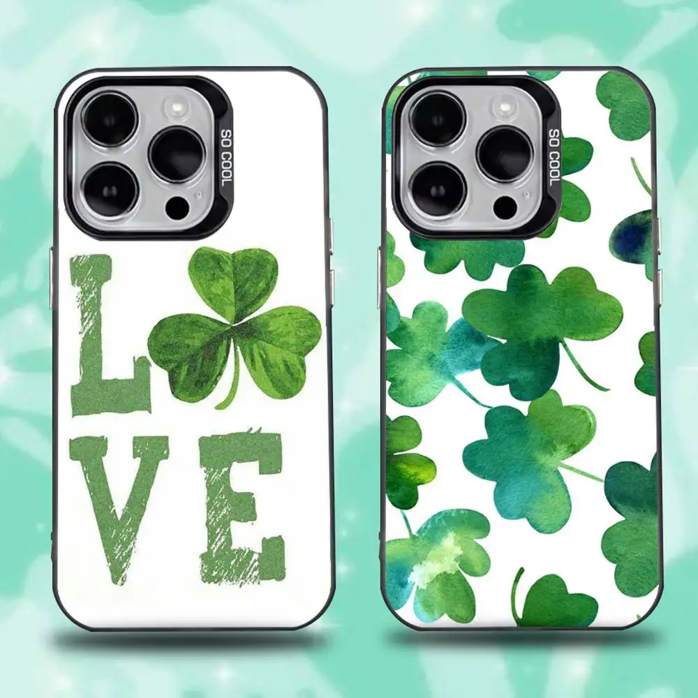 

Four Leaf Clover Phone Case For iPhone 16,15,14,13,12,11,Mini,Pro,E,SE4,XS,MAX Black Candy Matte Cover