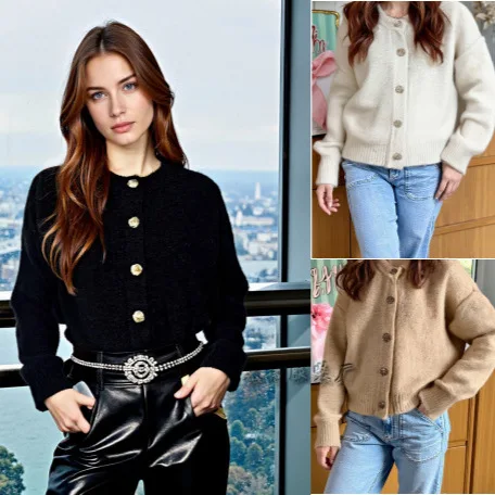 

Sweaters Women Cardigan Y2k Streetwear Knitted Coats Round Neck Full Sleeve Jumpers Elegant Splice Knit Coats Autumn Winter