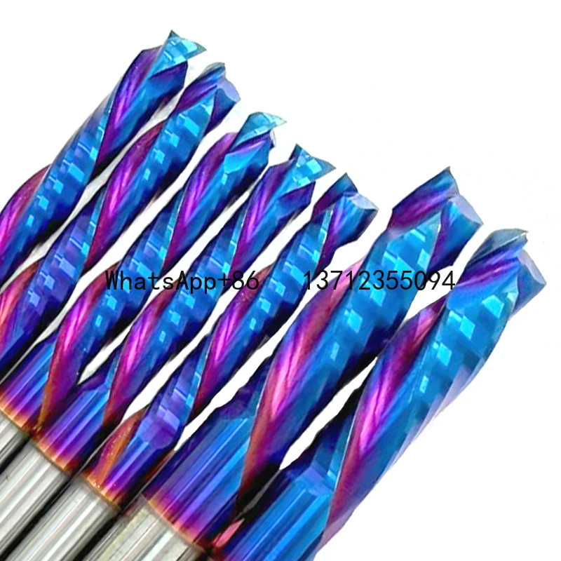 

10 шт. 3,175 4 6 мм вверх и вниз, 2 канавки, синее нанопокрытие, твердосплавные фрезы, фрезы для фрезерного станка с ЧПУ, компрессионная концевая фреза по дереву