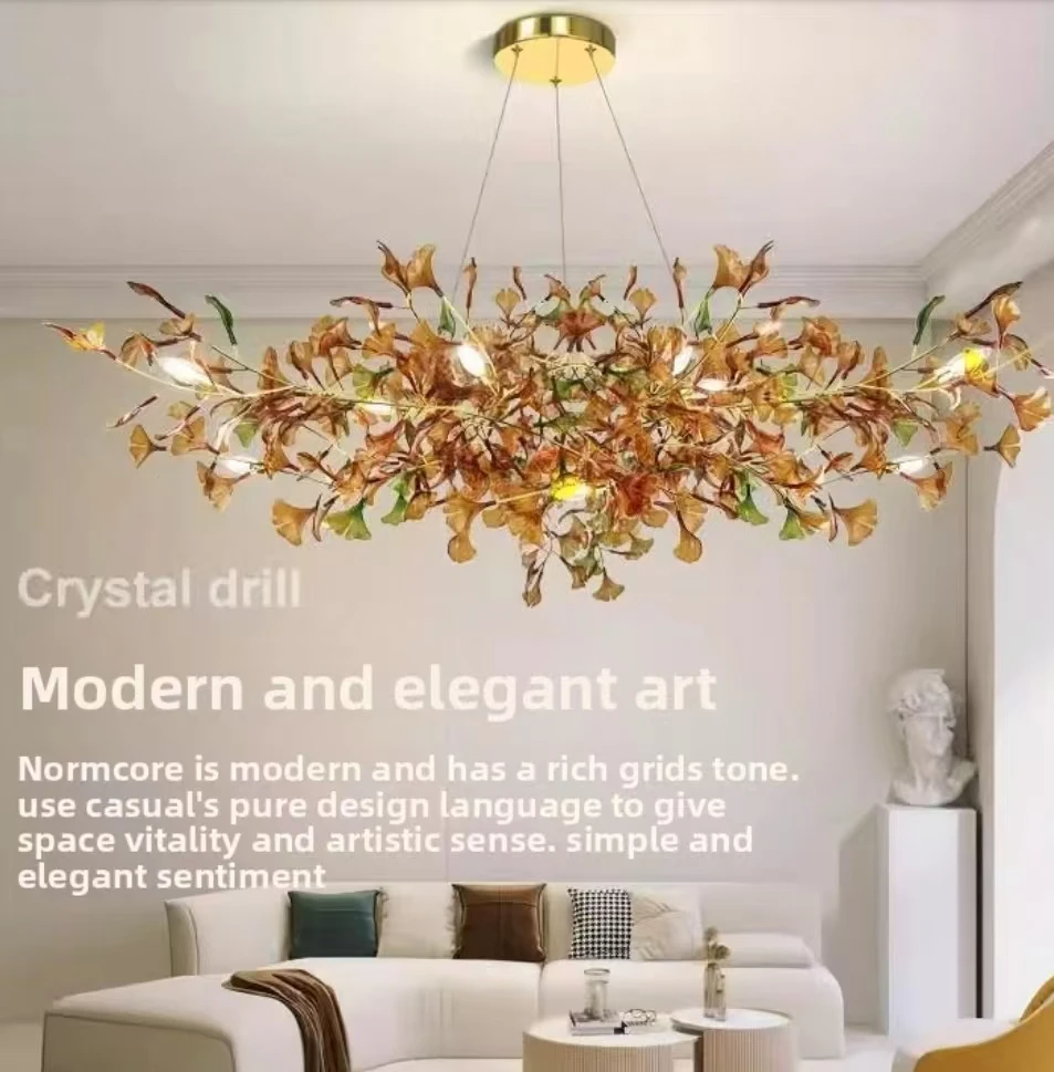 Luxury Gingko Leaf Chandelier - Modern Glass Branch Pendant Lamp for Villa Living Room, Staircase & Duplex Home Decor