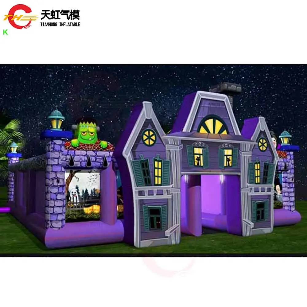 Laberinto embrujado inflable con temática de bruja Horrible de 8x8m Casa embrujada inflable de Halloween con soplador gratis