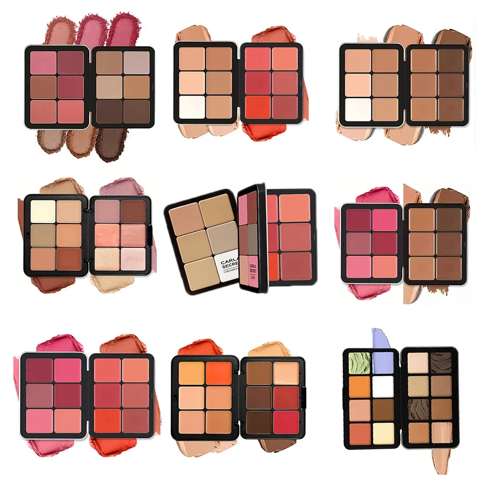 12-Color Iron Box Blusher Plate Multi-Color Cream Blush Plate Concealer Plate Contour and Highlighter Palette Makeup Blush Face