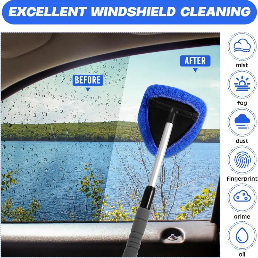 Car Cleaner Car Windshield Cleaner Tool with Extendable Handle Microfiber Pad Kit Reusable Car Glass Window Brush Window Tool