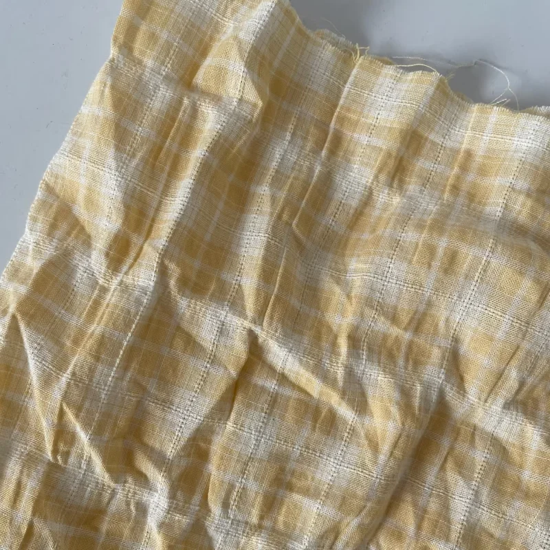 Yellow checkered jacquard textured woven fabric for blouse skirt clothing cotton fabric