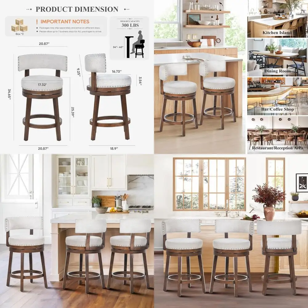 

Набор из 3 высоких барных стульев с подлокотниками, бежевые, для кухонного острова или столовой