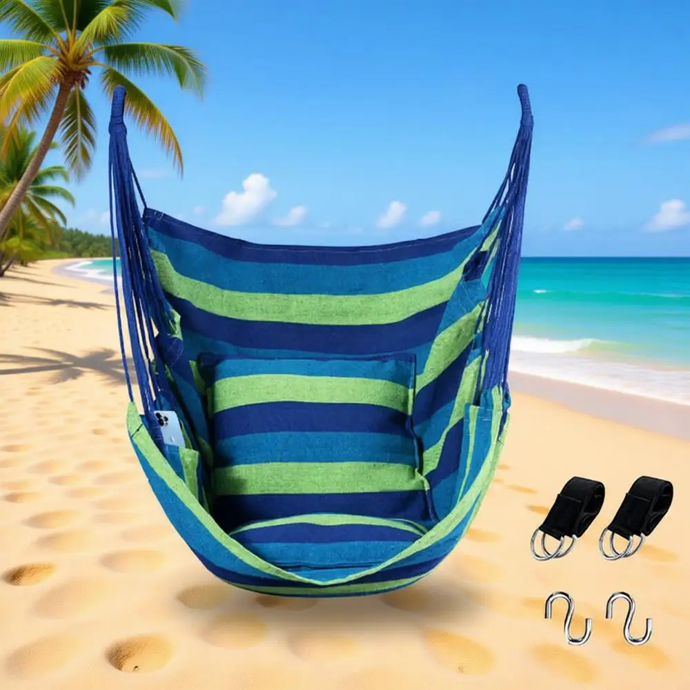 

Подвесное кресло в стиле бохо — качели для использования в помещении и на улице, до 150 кг, сине-зеленые