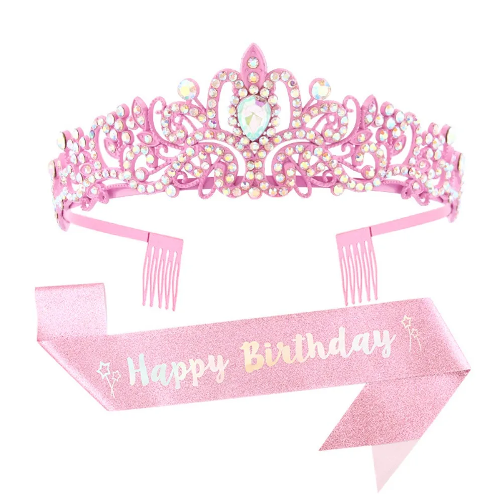 Geburtstagskönigin, glitzernde Schärpe und Strass-Tiara, rosa, lila, blau, Geschenke für Mädchen und Frauen, alles Gute zum Geburtstag, Party-Dekorationszubehör – Detail 5