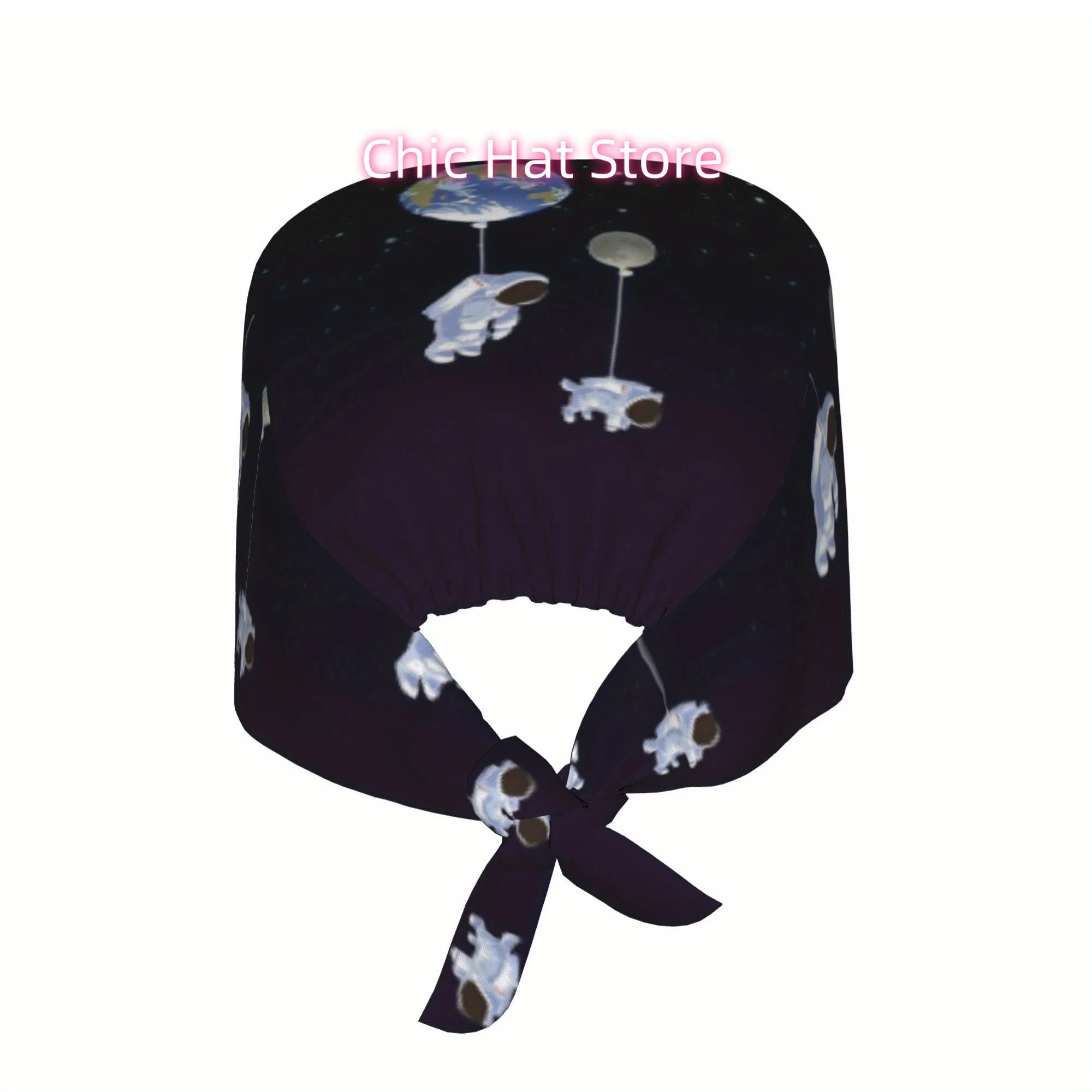 1pc Astronaut-Themed Unisex Work Cap - Lightweight Adjustable Tie-Back Nurse Hat, Dustproof Chef & Cooking Cap with Funky Space