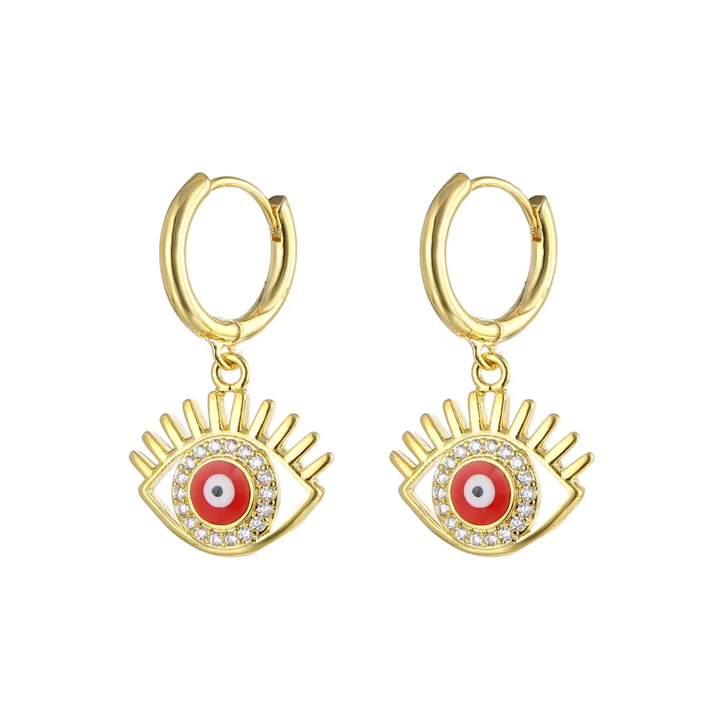 Trend Lucky Turkish Evil Blue Eye Zircona Hoop Earrings for Women Vintage Red Blue Round  Female Jewelry