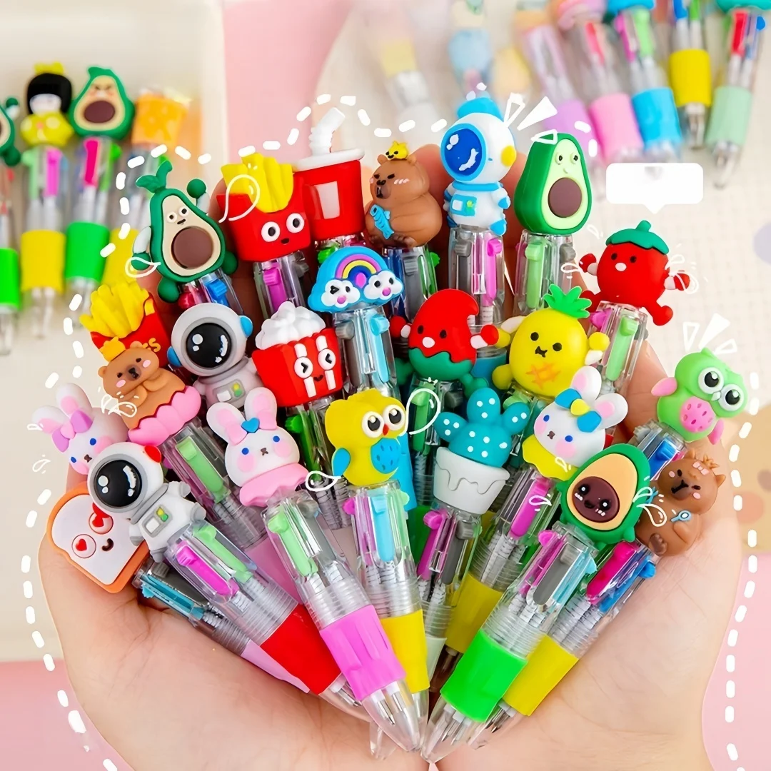 10-30 stuks schattige cartoon mini vierkleurige balpen student briefpapier cadeau prijs cartoon hoofd ontwerp veelkleurige ronde pen