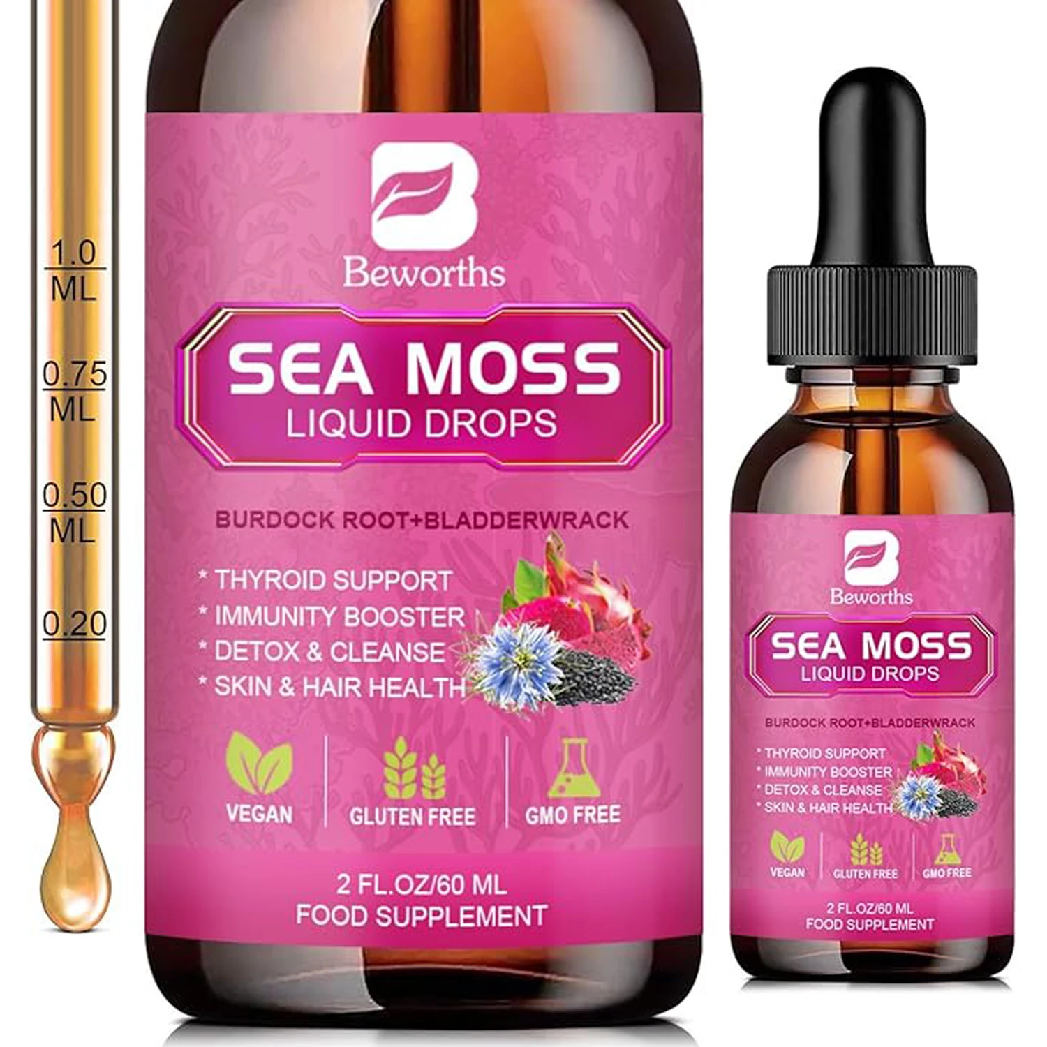 

Sea Moss Liquid Drops 6X Stronger Organic Black Seed Oil Irish Sea Moss Daily Health Support Supplement