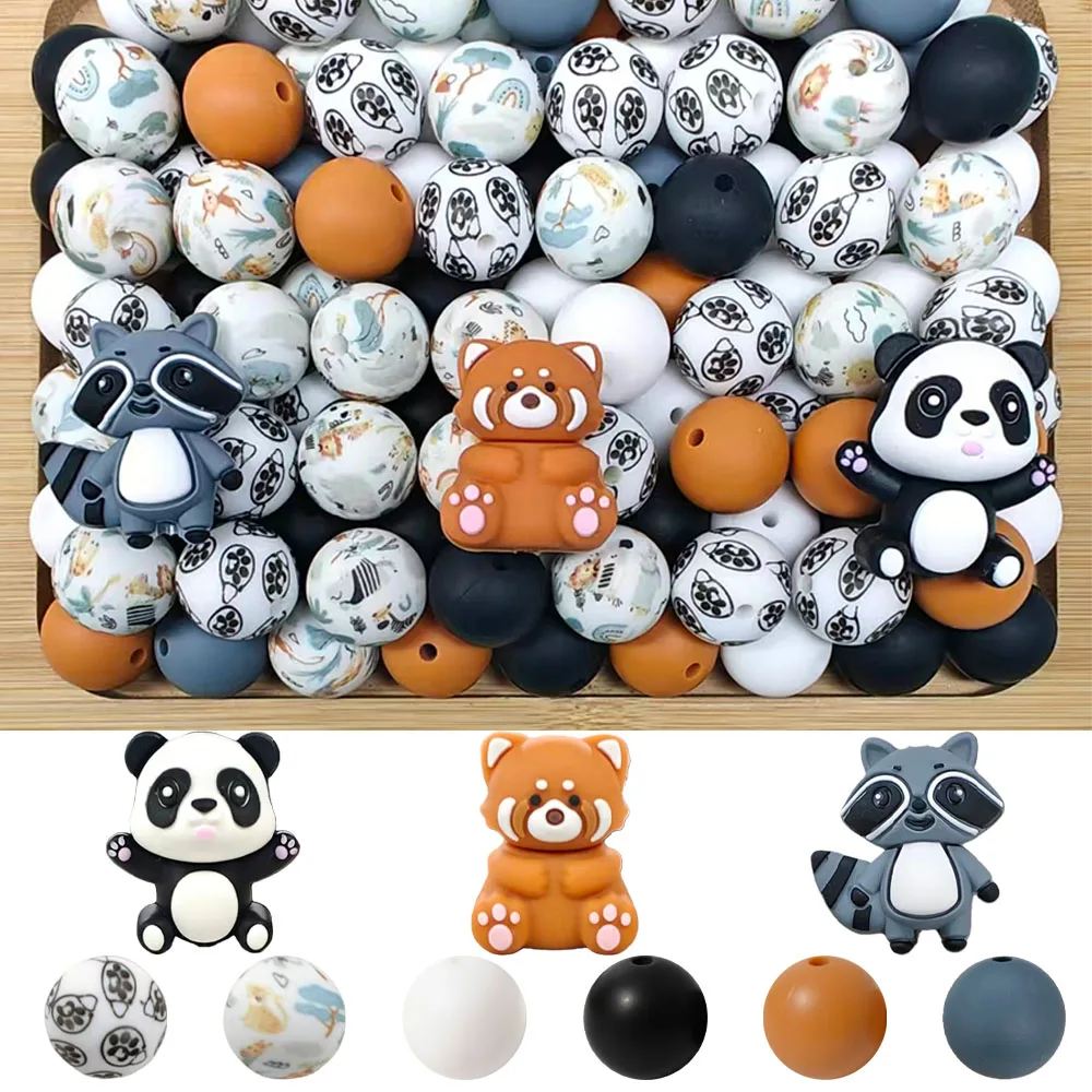 25/53PCS Panda Raccoon Animal Silicone Bead Set, Perfect for DIY Handmade Crafts Such as Keychains, Necklaces, Bracelets, Etc