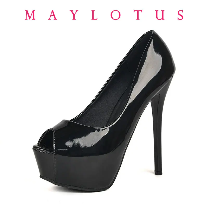 

2025 New Women Pumps Sexy Platform Peep Toe Extremely High Heels Stiletto Patent Leather Party Nighclub Wedding Shoes