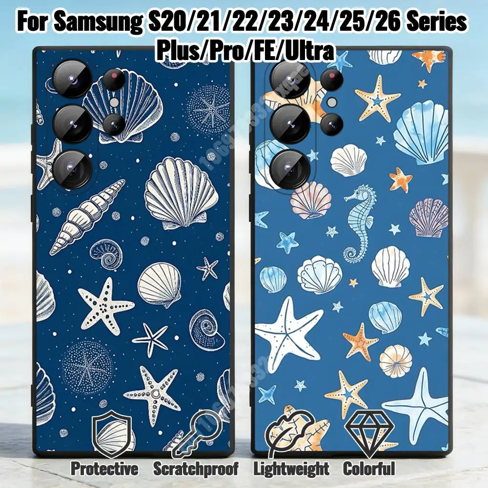 

Ocean Coral Starfish Pattern Phone Case for Samsung Galaxy S30 26 25 Ultra Plus S24 23 22 FE Lite S21 20 TPU Cover
