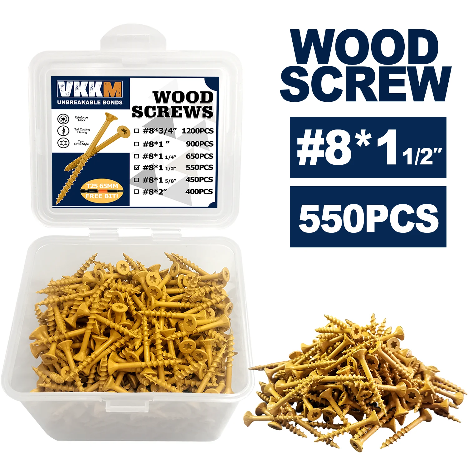 

VKKM#8 Yellow Plum Blossom Groove Wood Screws, Made of 10.9 Grade Carbon Steel, Suitable for Home Decoration, Etc.