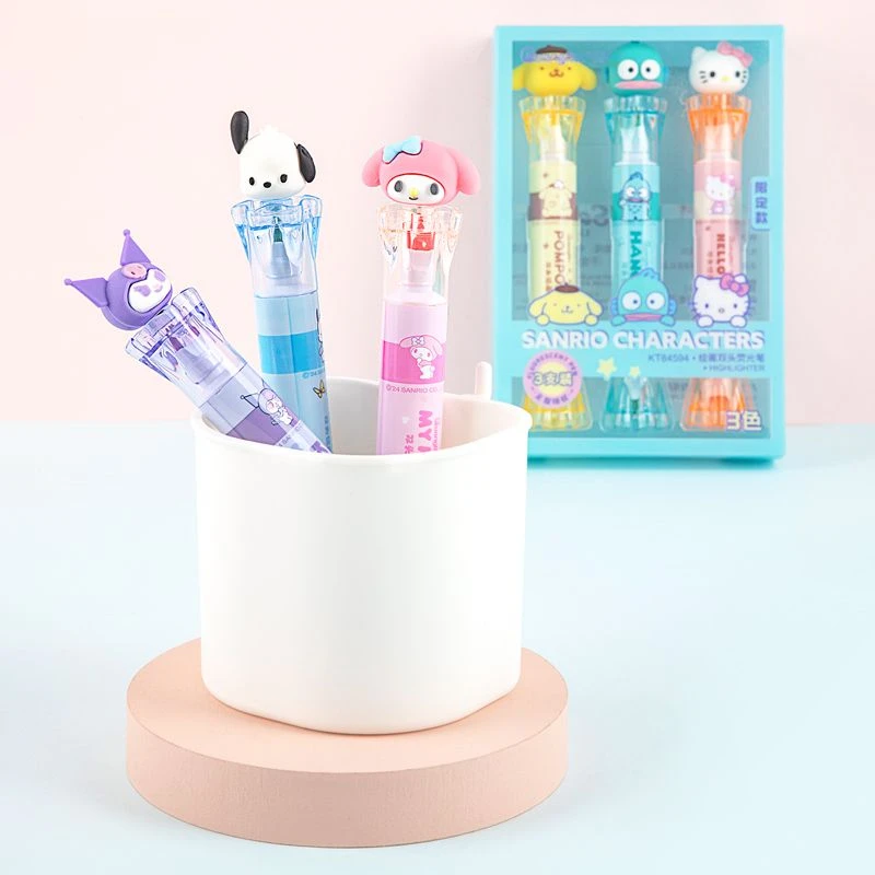 New Cartoon Pompompurin Hello Kitty My melody Pochacco Kuromi Kawaii Sanrio Fluorescent Student Watercolor Double-Headed Marker