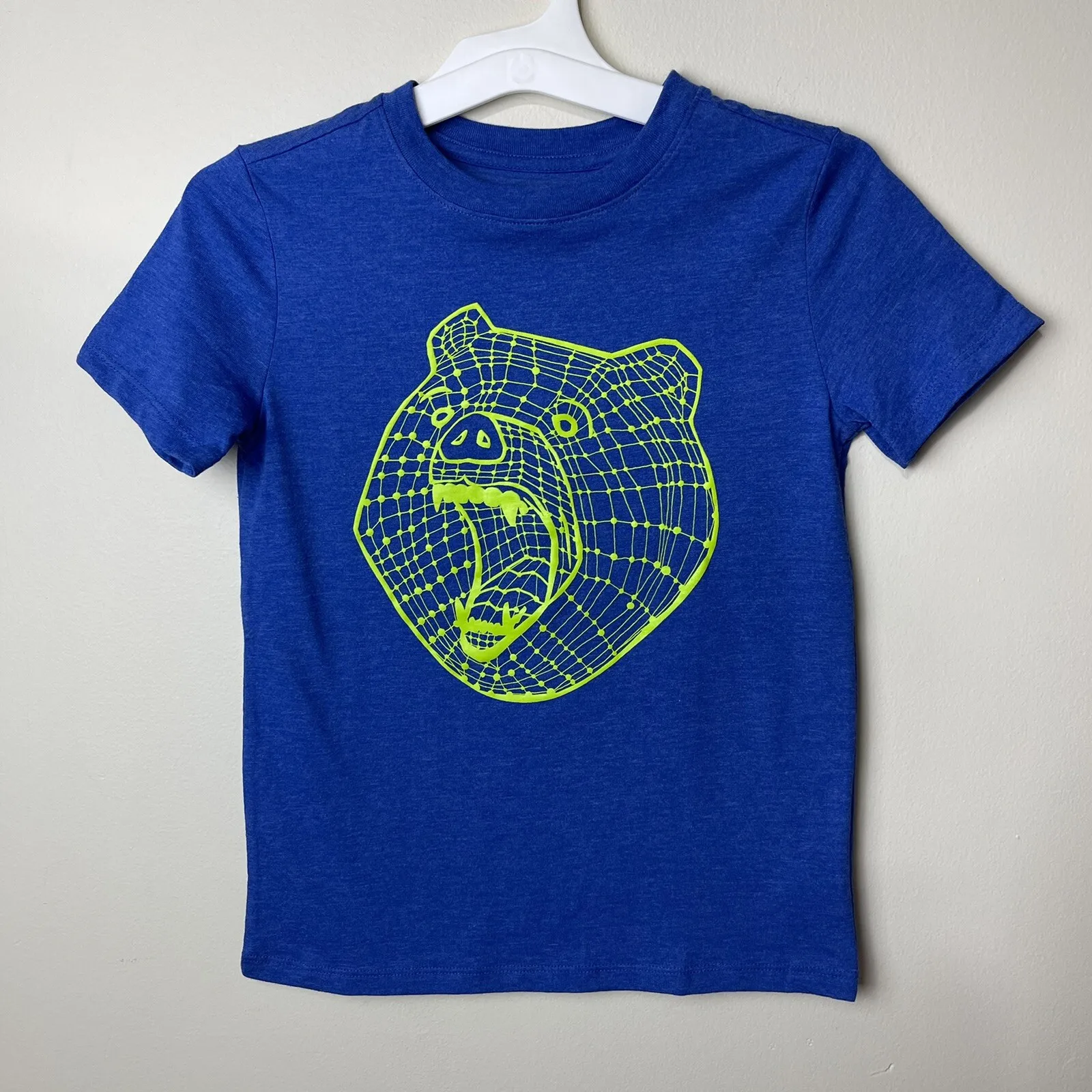 Cat & Jack Boy Short Sleeve Round Neck T-Shirt BEAR 3D GEO Graphic, Blue,Medium