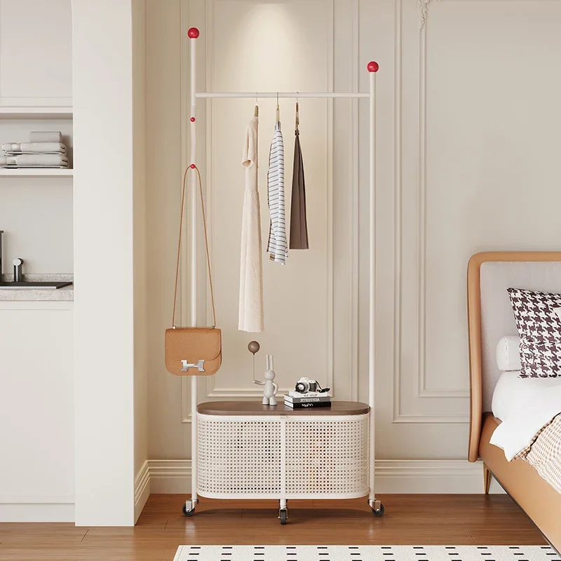 Bedroom floor hanging hanger cream wind mirror full body mirror coat rack integrated movable full-length mirror simple hanger