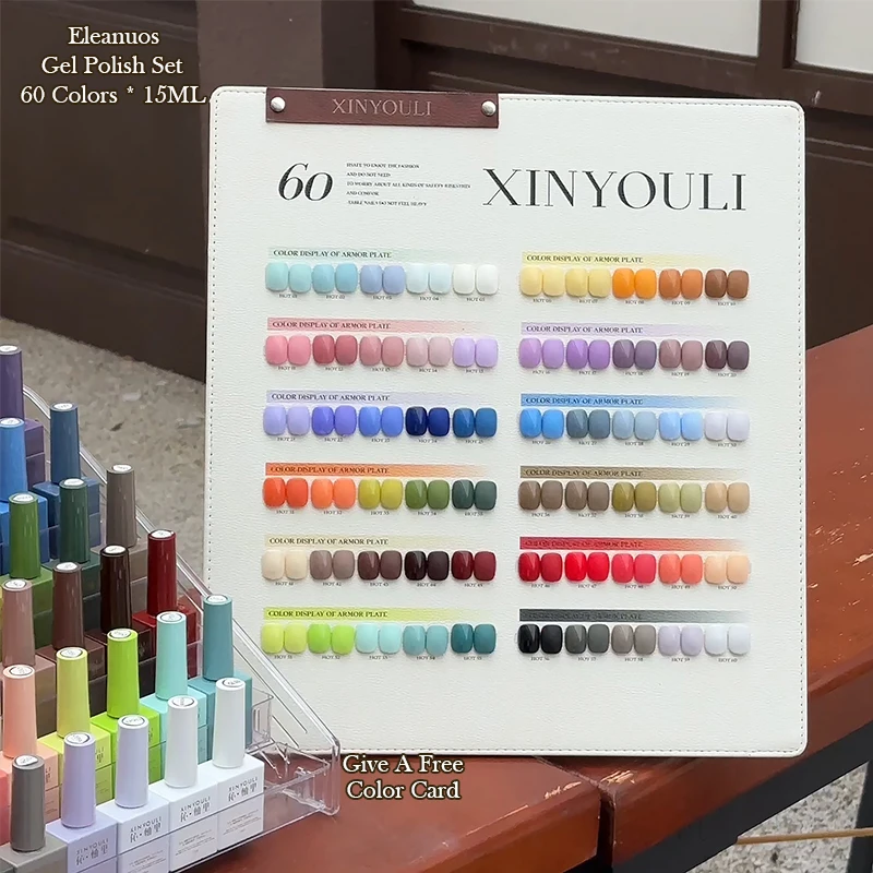 

Eleanous Popular 60PCS gel Polishing Set Rainbow Semi Permanent nail polish UV LED Four Season High Quality Nail Enamel Primer