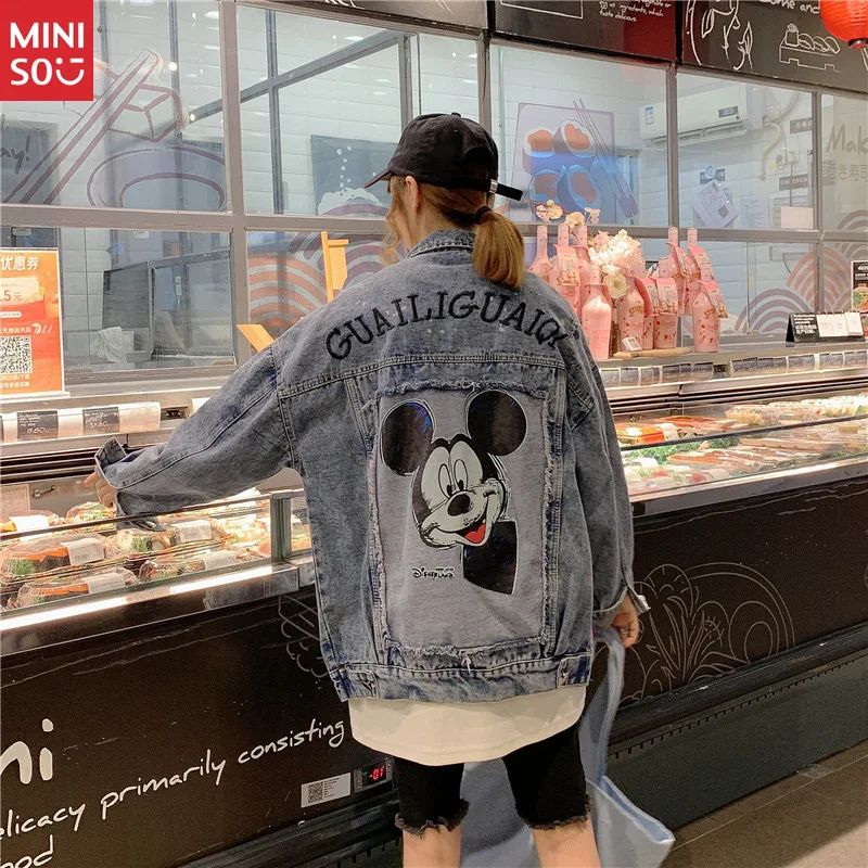 Autumn 2025 New Denim Jacket Women's Loose Korean Version Bf Hong Kong Style Student Cartoon Embroidered Versatile Jacket Top