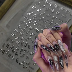 5D Silver Chain Nail Art Stickers Geometric Lines Punk Nails Butterfly Embossed Desgin Tip Wraps Decals Slider Decoration