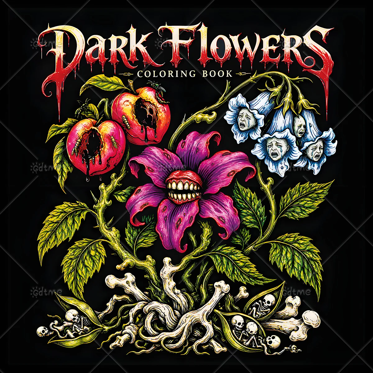 Dark Flowers Adult Coloring Book Gothic Creepy Carnivorous Floral Scenes, Stress & Anxiety Relief, Dark Fantasy Art Therapy Book