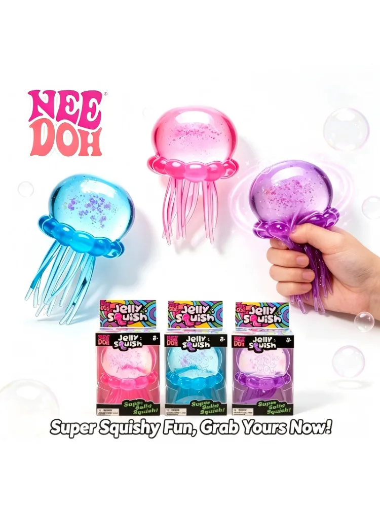 Schylling NeeDoh Fuzz Ball Jellyfish Squishy Blind Box Weiches Quetschspielzeug zur Stresslinderung Sensorisches Geschenk Bestseller gegen Angstzustände