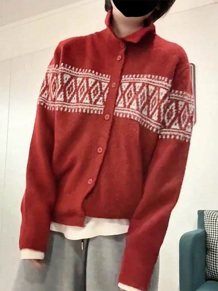 

Retro Knitted High Collar Open Cardigan Women's Ele Slimming Versatile Top plus Size Autumn Winter New Sle Camere Swe...