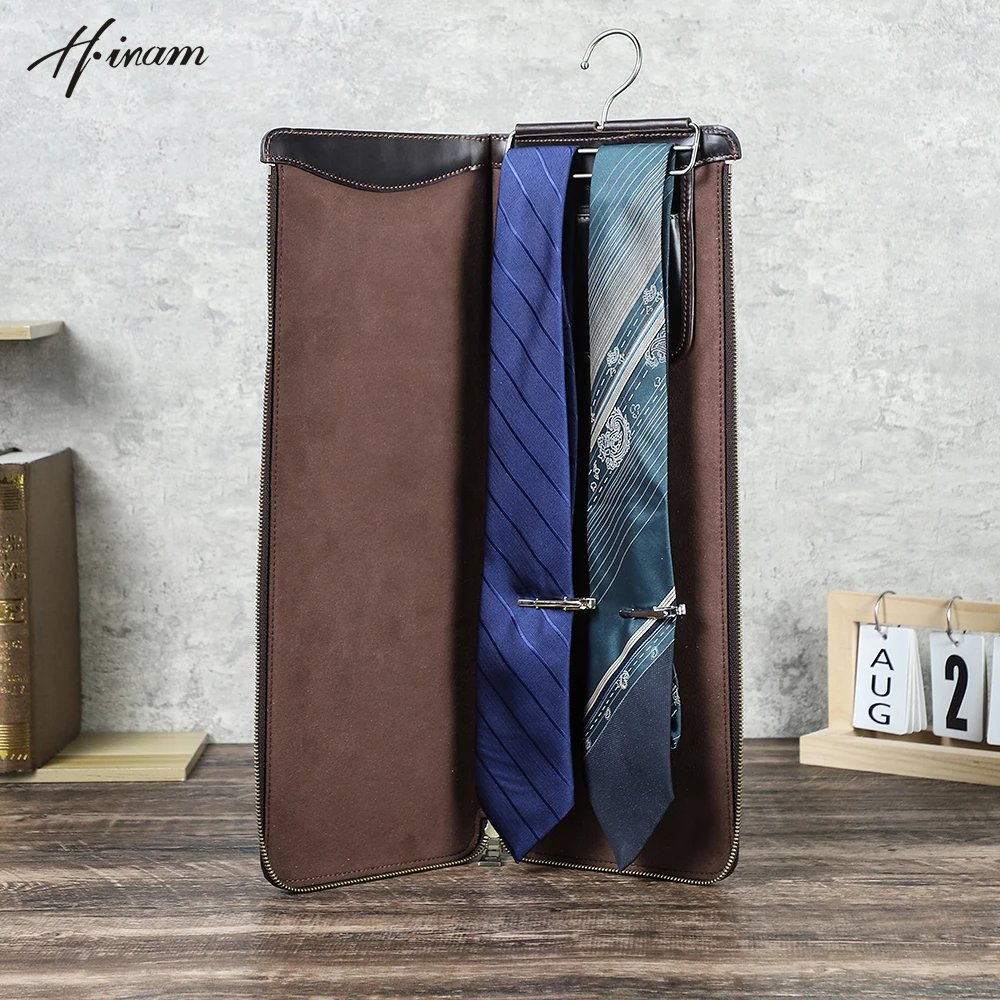 

Мужской чехол из натуральной кожи с двумя галстуками и крючком для путешествий, органайзер для галстука, сумка для хранения, аксессуары для костюма