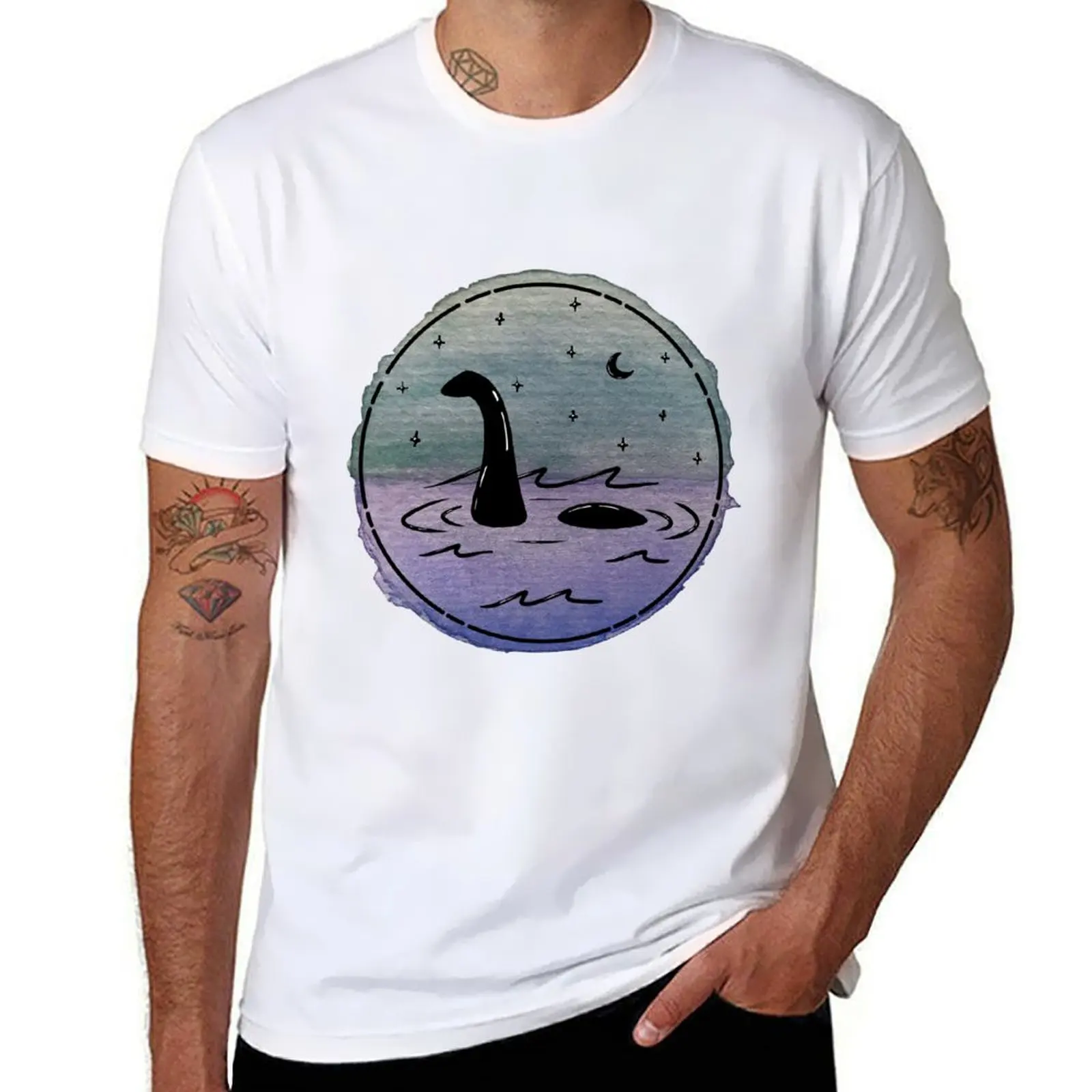 

Loch Ness Watercolor T-Shirt man t shirts high quality luxury brand t shirt for man 100 percent cotton T-Shirt