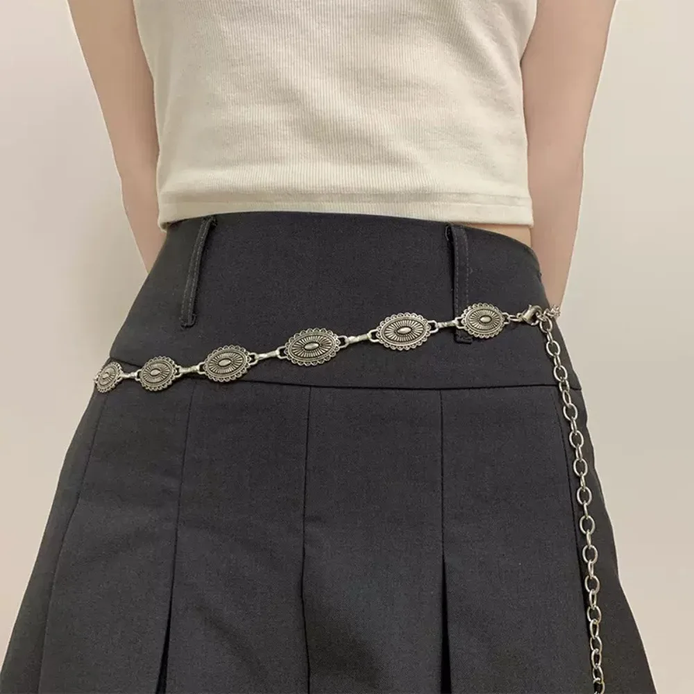 

High Quality Metal Women's Waist Chain Adjustable Gold/Silver Retro Waist Chain Durable Carved Chain Belt