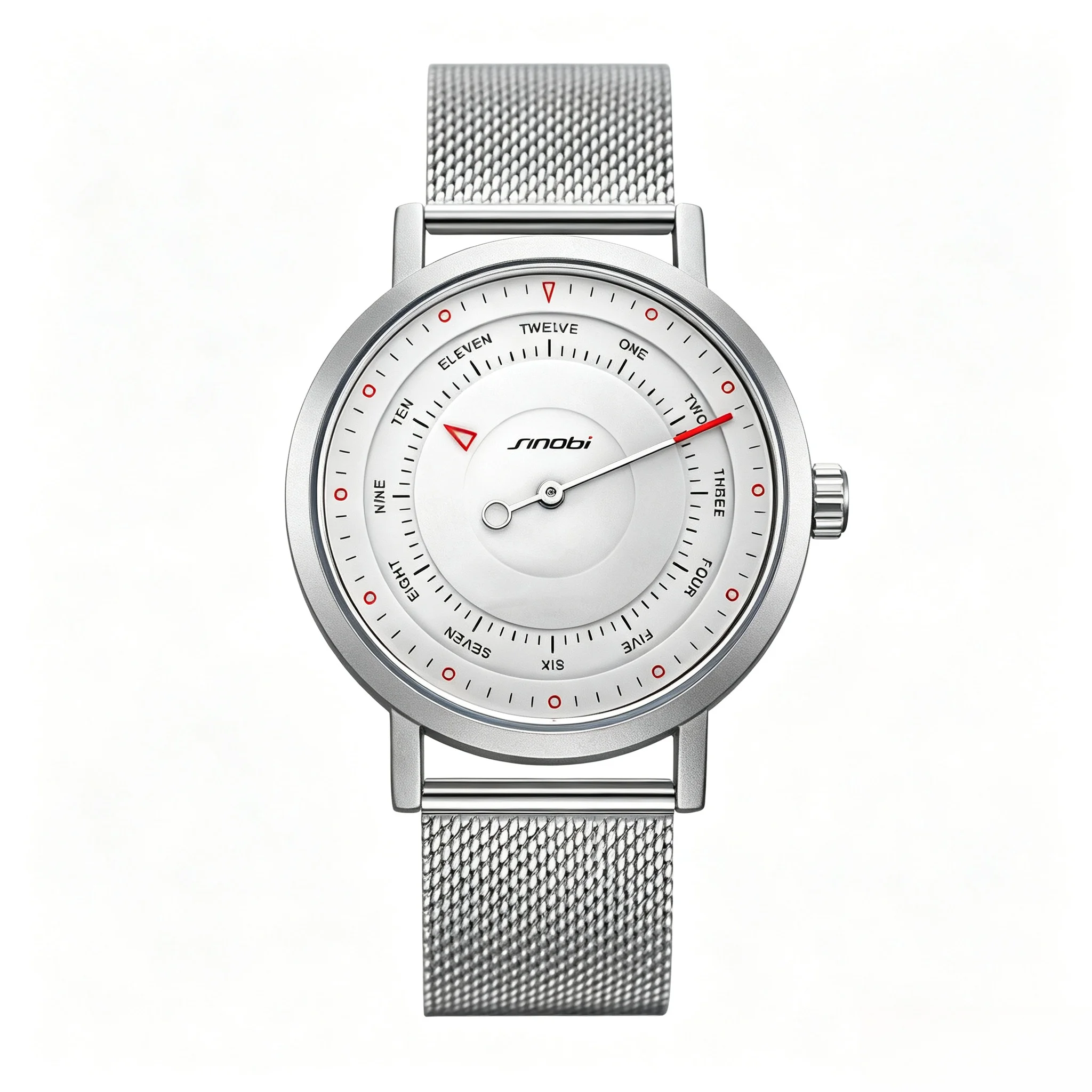 Fashion Creative Compass Quartz Watch for Men with Single Hand and Mesh Strap plus Ultra Thin Waterproof Student Design