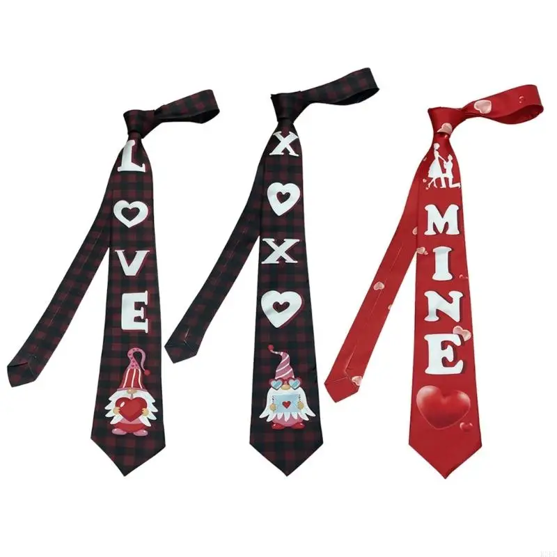 

K3KF Valentine Exclusive Men Necktie with Love Heart Character Pattern Soft Fabric Neck Tie Party Neckwear for Formal Event