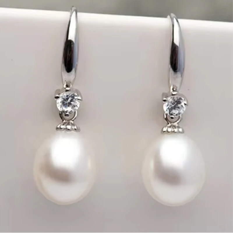 ZHBORUINI High Quality Natural Freshwater Pearl Earrings 925 Sterling Silver Pearl Jewelry 8-9mm Water Drop Earring Girl Women