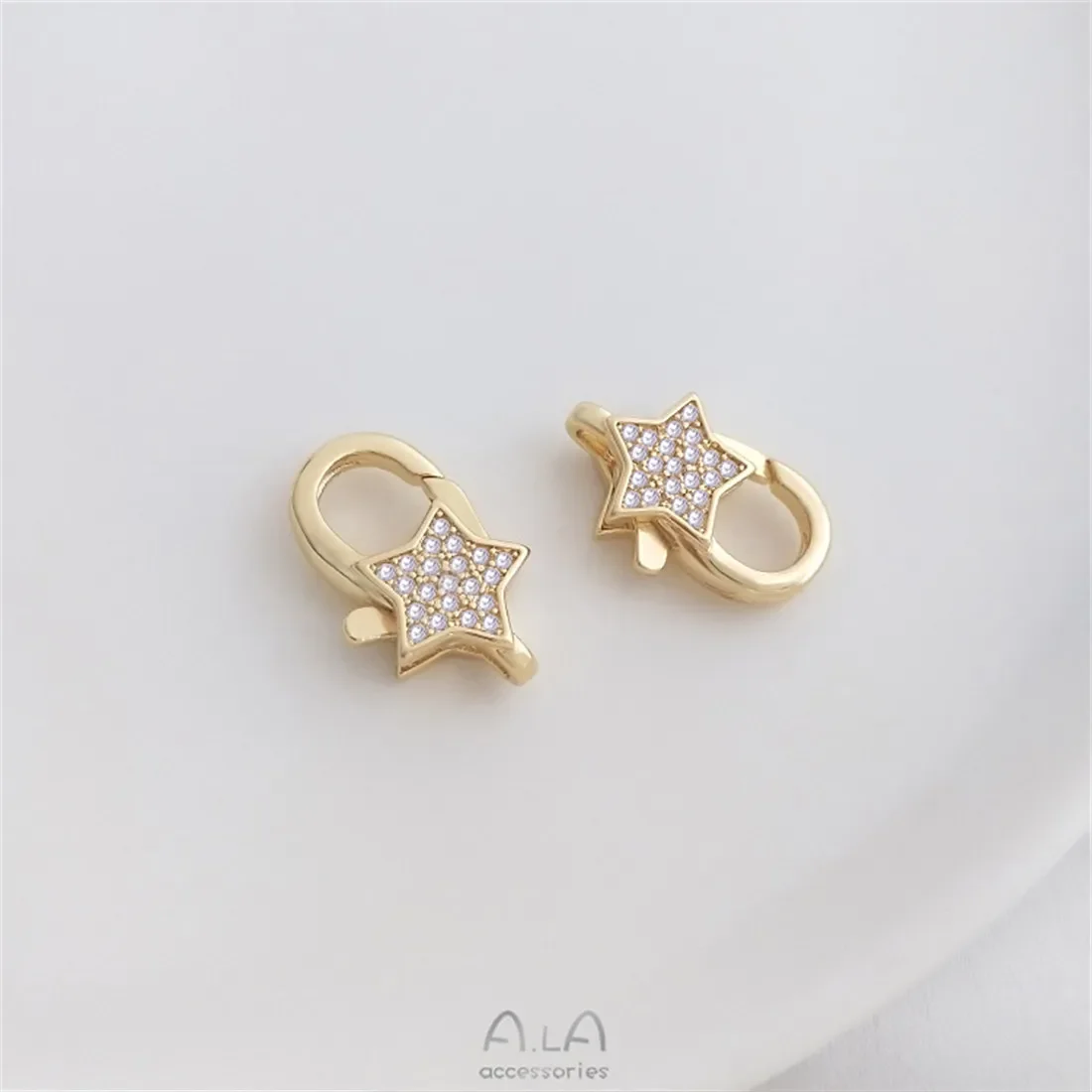 Micro Inlaid Zircon Spring Buckle 14K Gold Wrapped Five Pointed Star Bee Peach Shaped Lobster Buckle DIY High-end Accessory