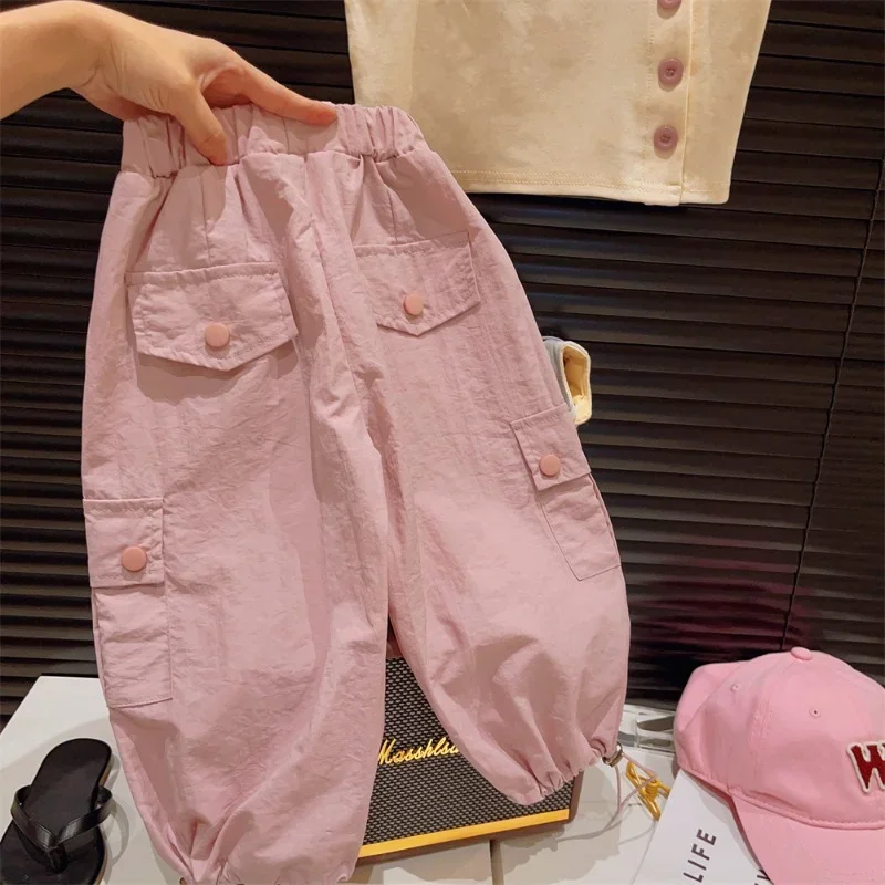 Girls Suit Summer New Girls Solid Color Vest + Cargo Pants Two-piece Set  Kids Clothes  Girl Clothes