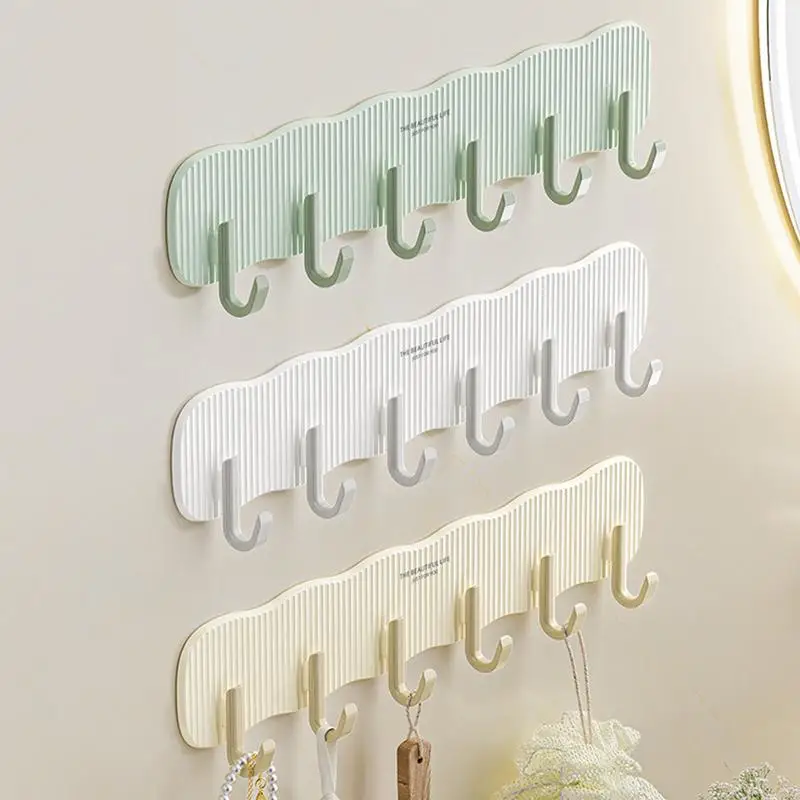 Wall Rack Hooks Coat Clothes Holder Coat Hanger For Wall Sticky Jacket Hanger With 6 Hooks For Room Kitchen Bathroom Accessories