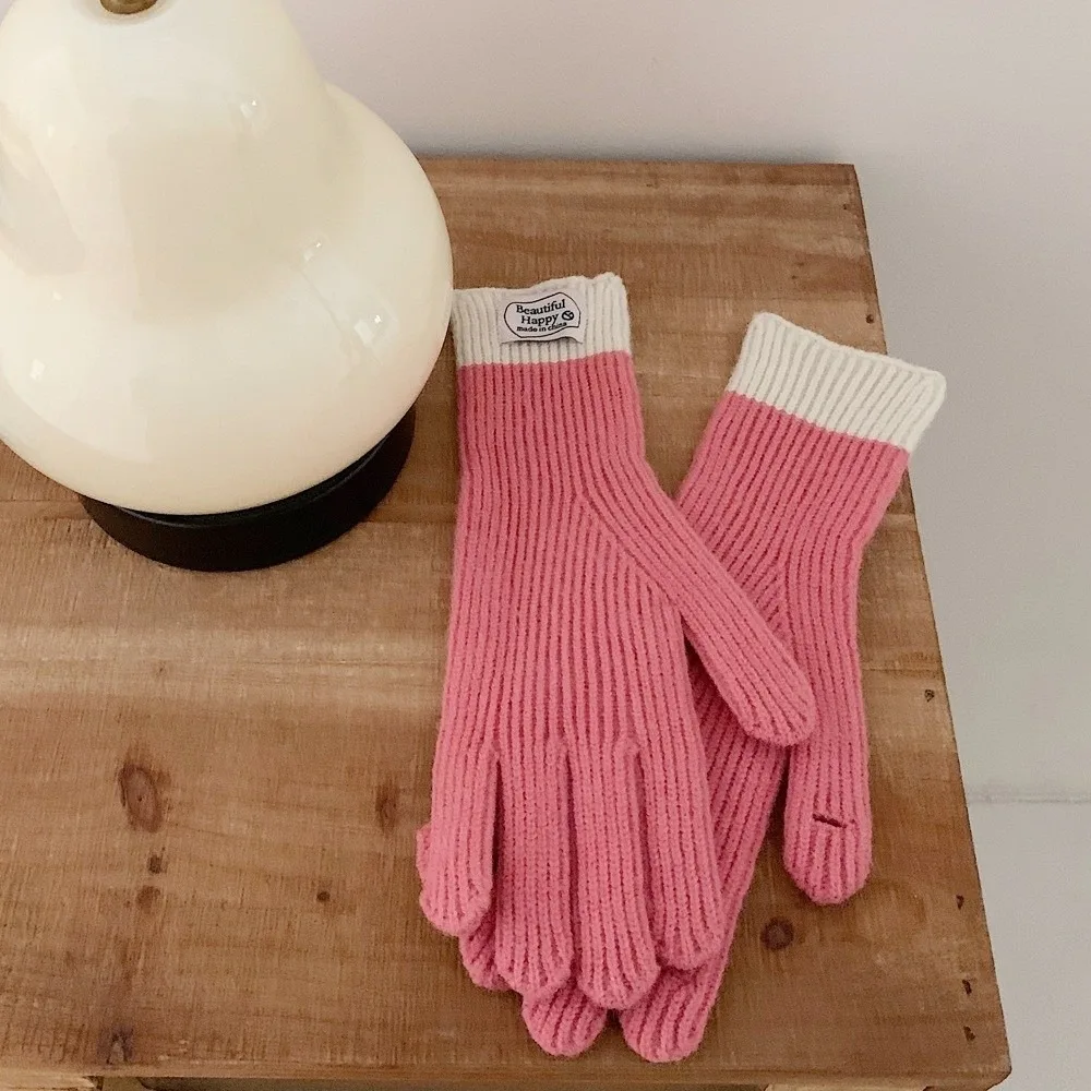 

Модные теплые зимние перчатки, ветрозащитные, морозостойкие, сенсорные перчатки с пятью пальцами, однотонные утолщенные вязаные перчатки, подарки