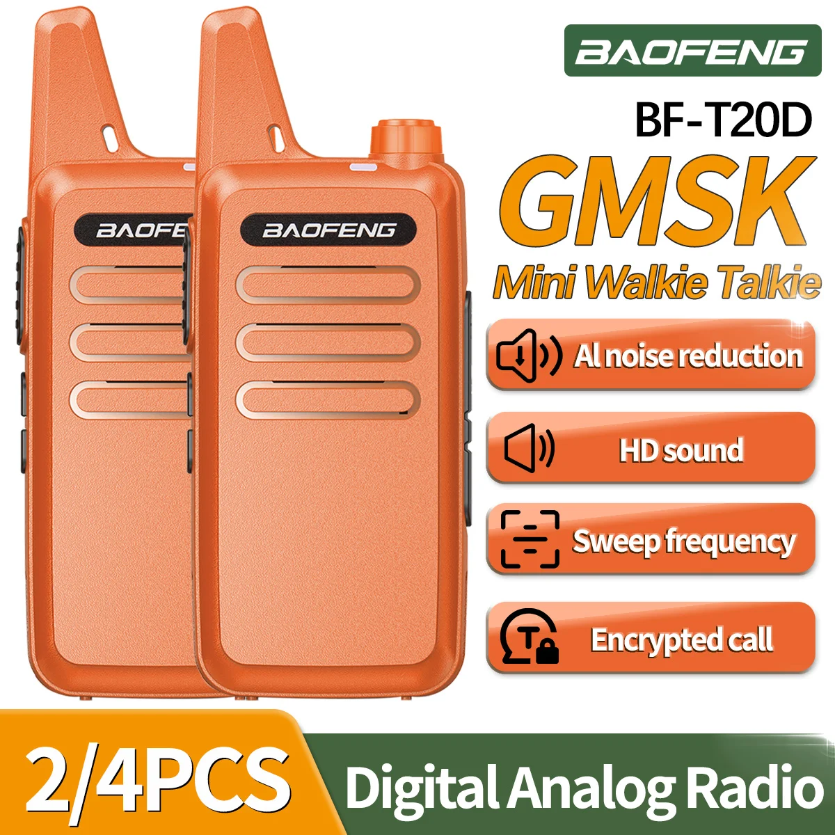 

Baofeng BF-T20D Мини-рация 30-канальная UHF 410-469 МГц VOX с зашифрованным вызовом Поддержка USB-зарядки Портативная двусторонняя любительская радиостанция