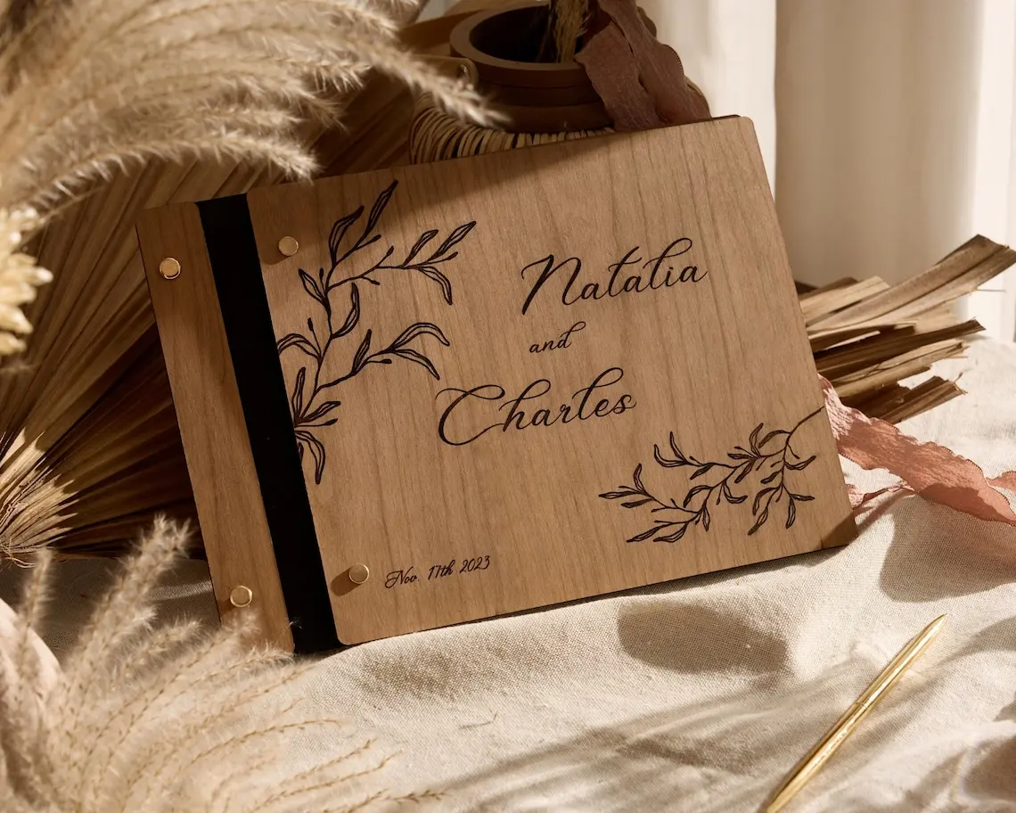 Personalise Wooden Wedding Guest Book Custom Laser Engraved Wedding Decor Perfect for Photos and Heartfelt Messages Album