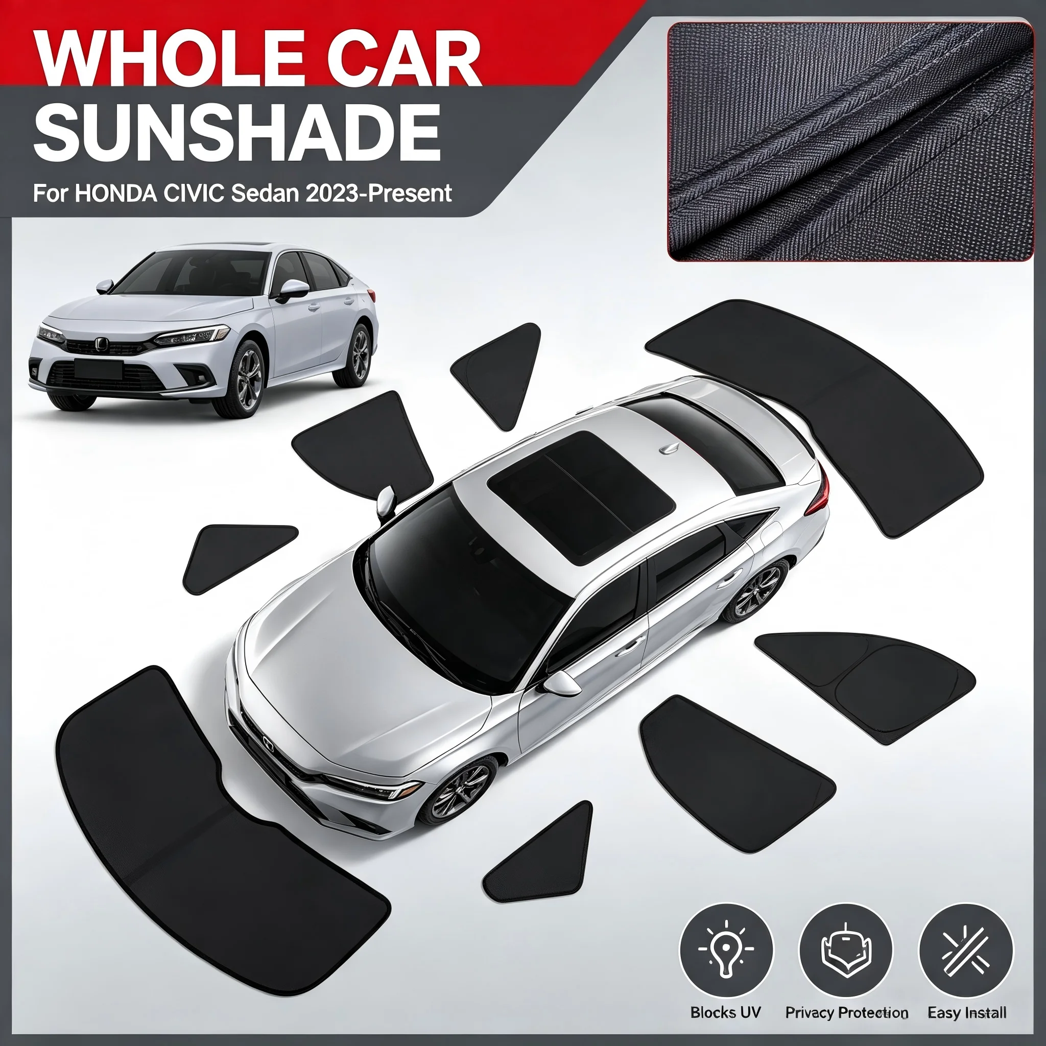 In Car Privacy Curtain For HONDA CIVIC 2023-Present Side Window Anti UV Heat Insulation Sun Protection Auto Accessories