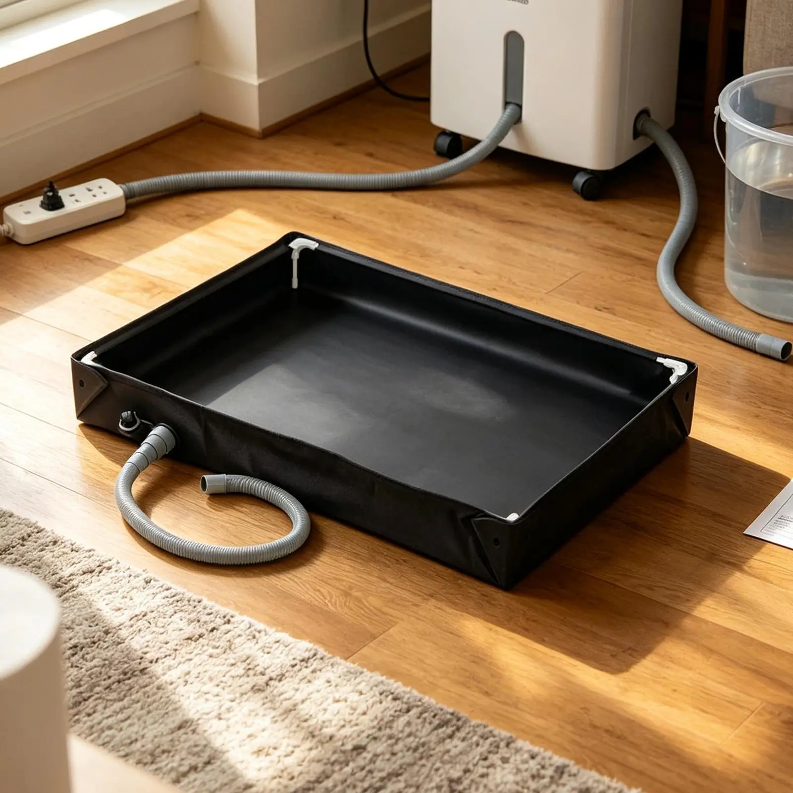 Portable AC Drip Pan Leak-proof Foldable Oxford Water Catch Tray With Pipe Raised Edges Air Conditioner Water Catcher For