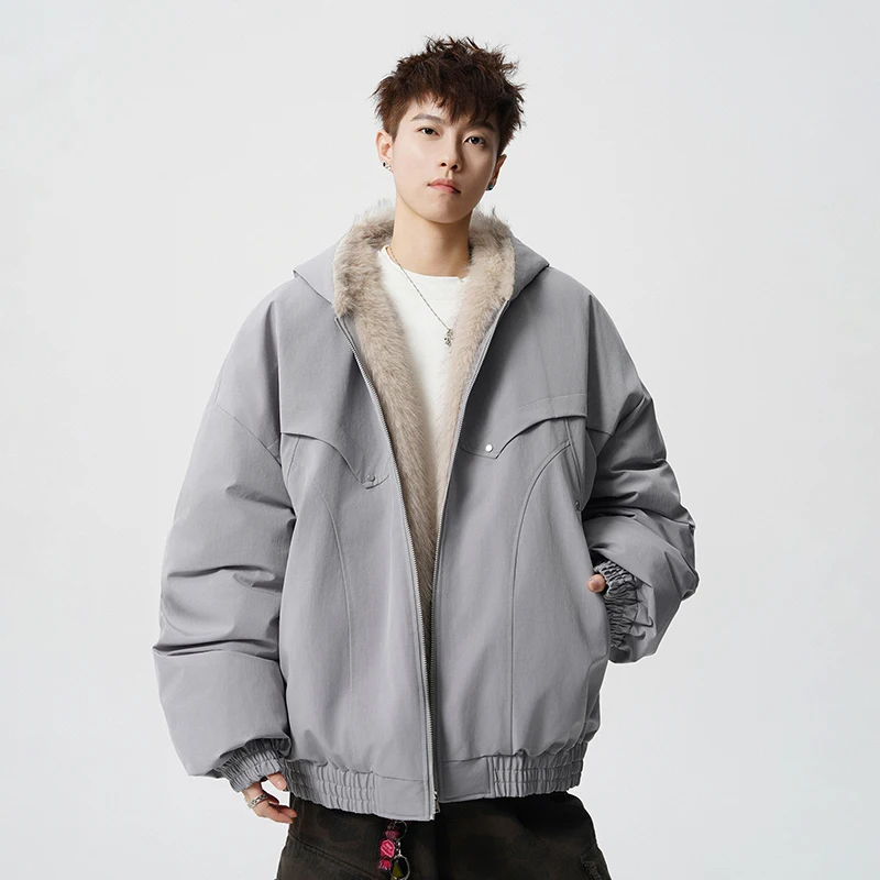 

2025 New Oversized Streetwear Long Parka Outdoor Workwear Color Block Cotton Jacket Detachable Real Fur Hood Thickened Warm
