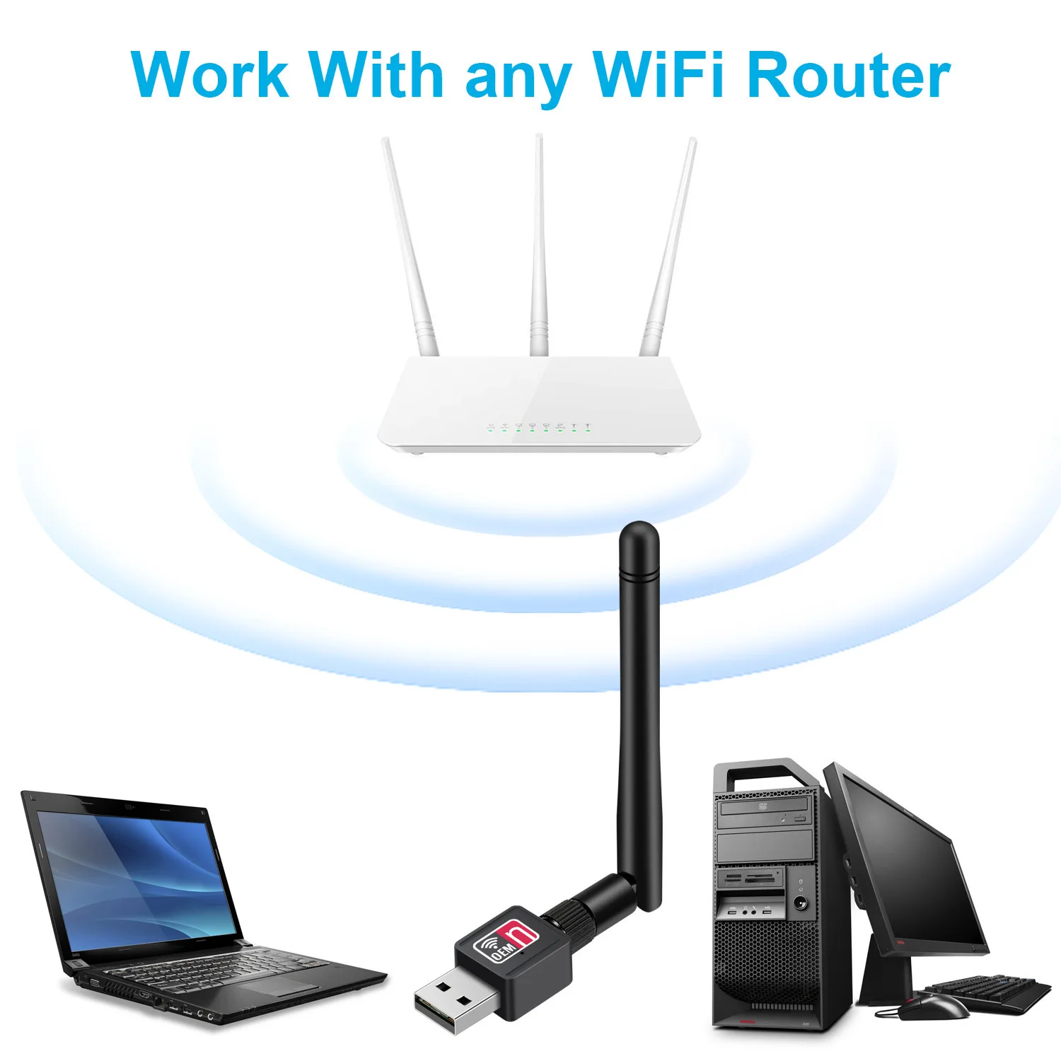 Mini Draadloze Wifi Adapter 150Mbps 2dbi Antenne Usb Wifi Ontvanger Dongle Mt7601 Rtl8188 Netwerkkaart 802.11b/N/G