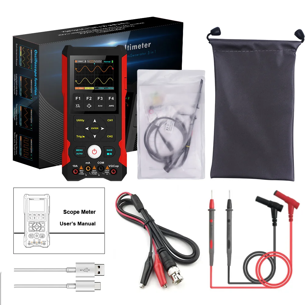 Xin Tester Digital Multimeter Tester+80MHZ 2CH Oscilloscope +Singal Source 3 In 1 Test Instrument